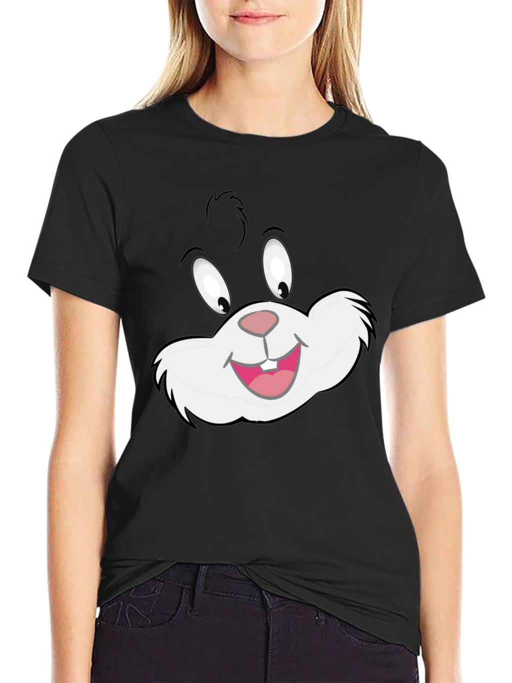 Cartoon Cat Graphic Black T-Shirt