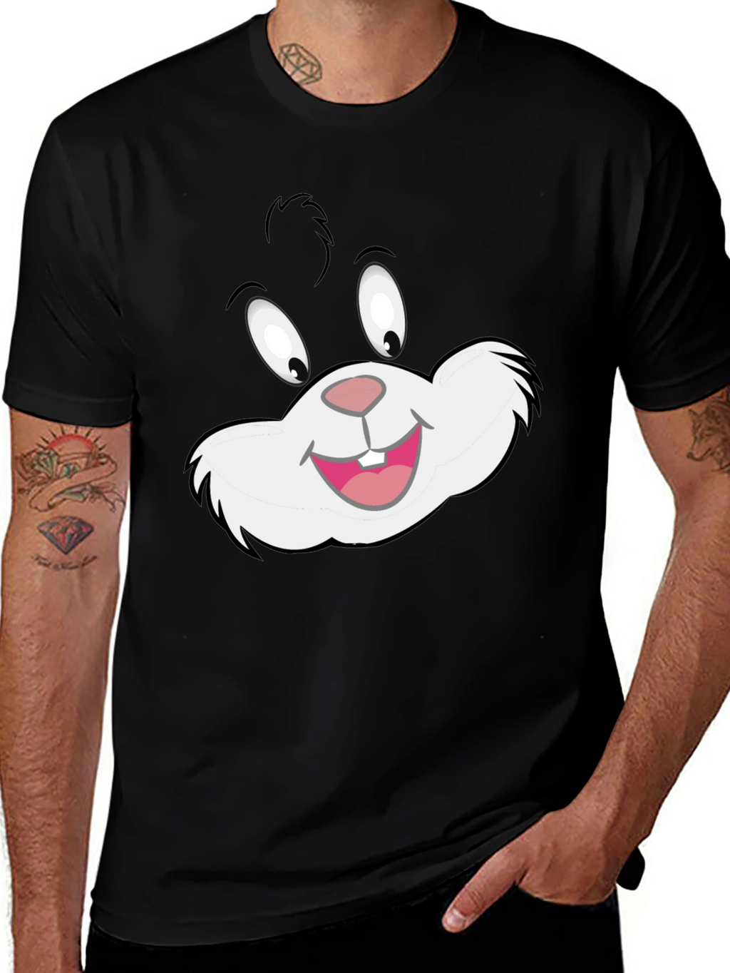 Cartoon Cat Graphic Black T-Shirt