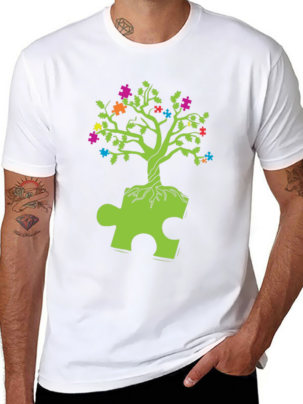 Autism Awareness Puzzle Tree Graphic T-Shirt