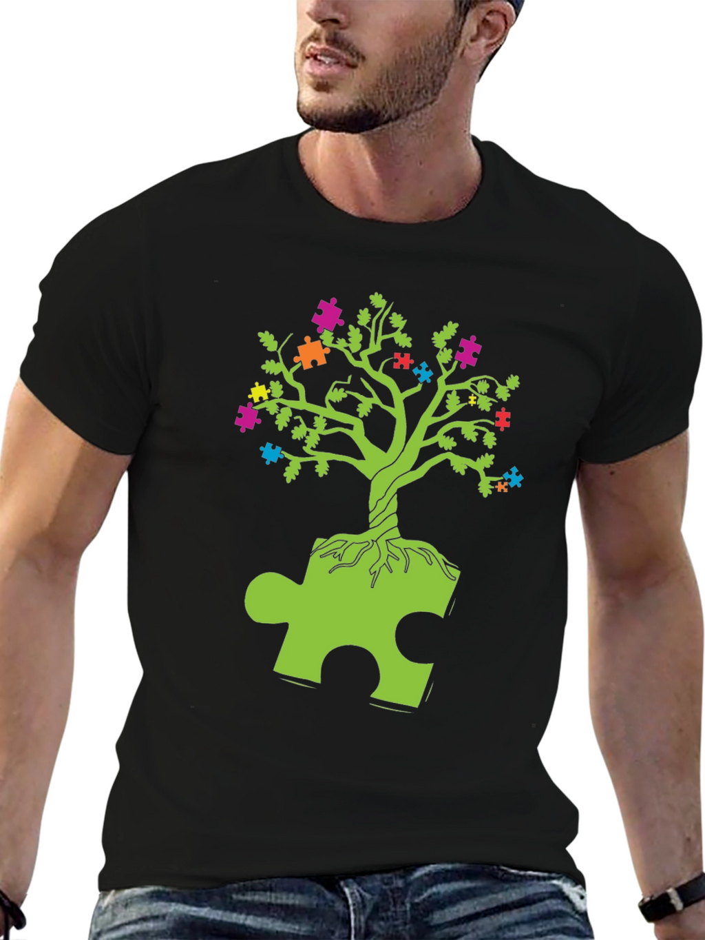 Autism Awareness Puzzle Tree Graphic T-Shirt