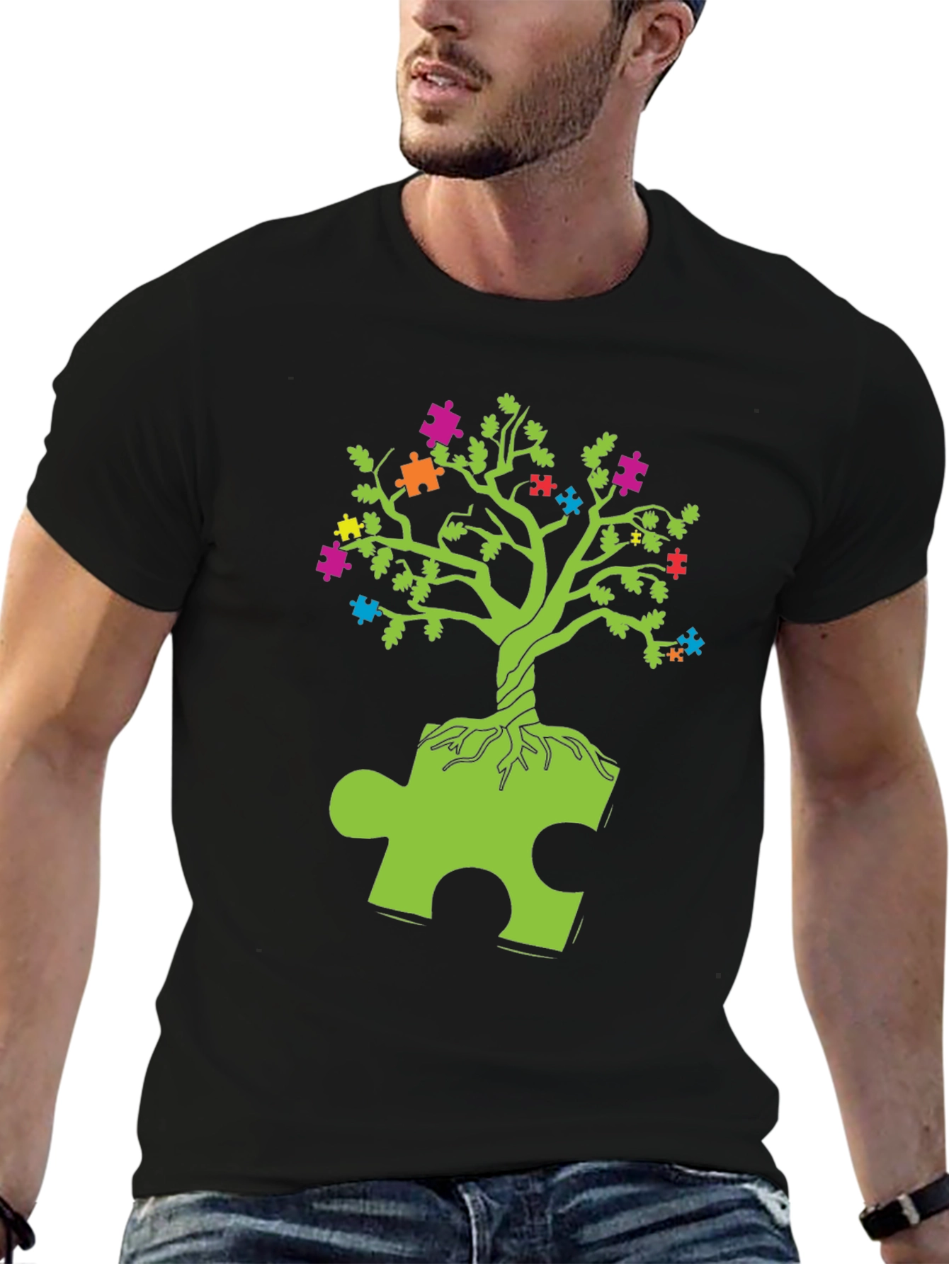 Autism Awareness Puzzle Tree Graphic T-Shirt