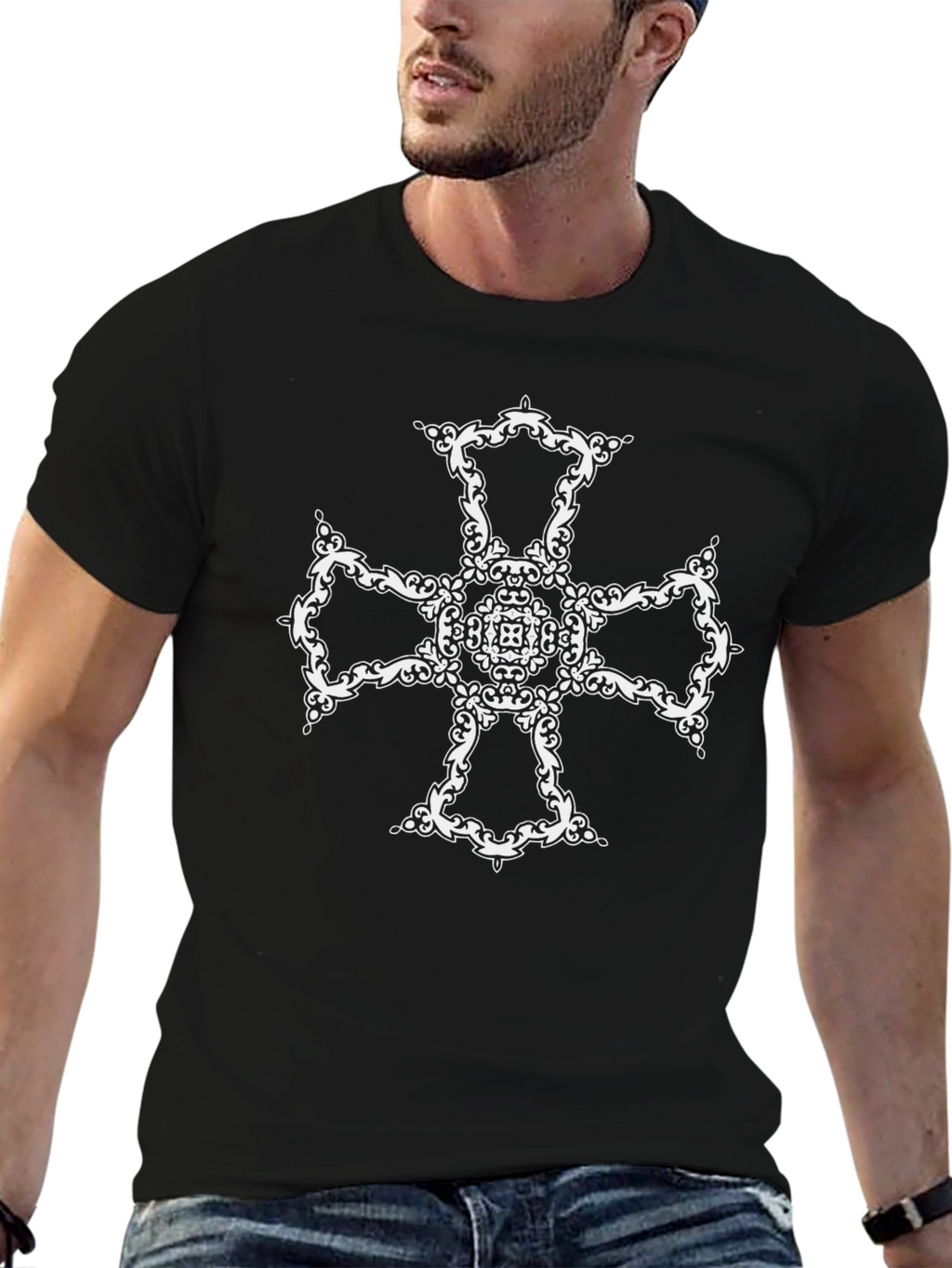 Ornamental Cross Graphic Tee - Black