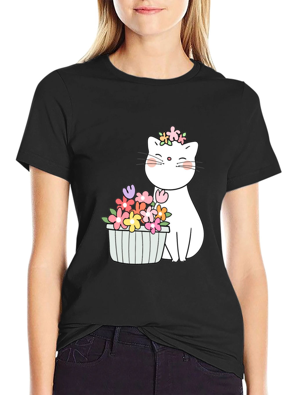 Floral Cat Graphic T-Shirt