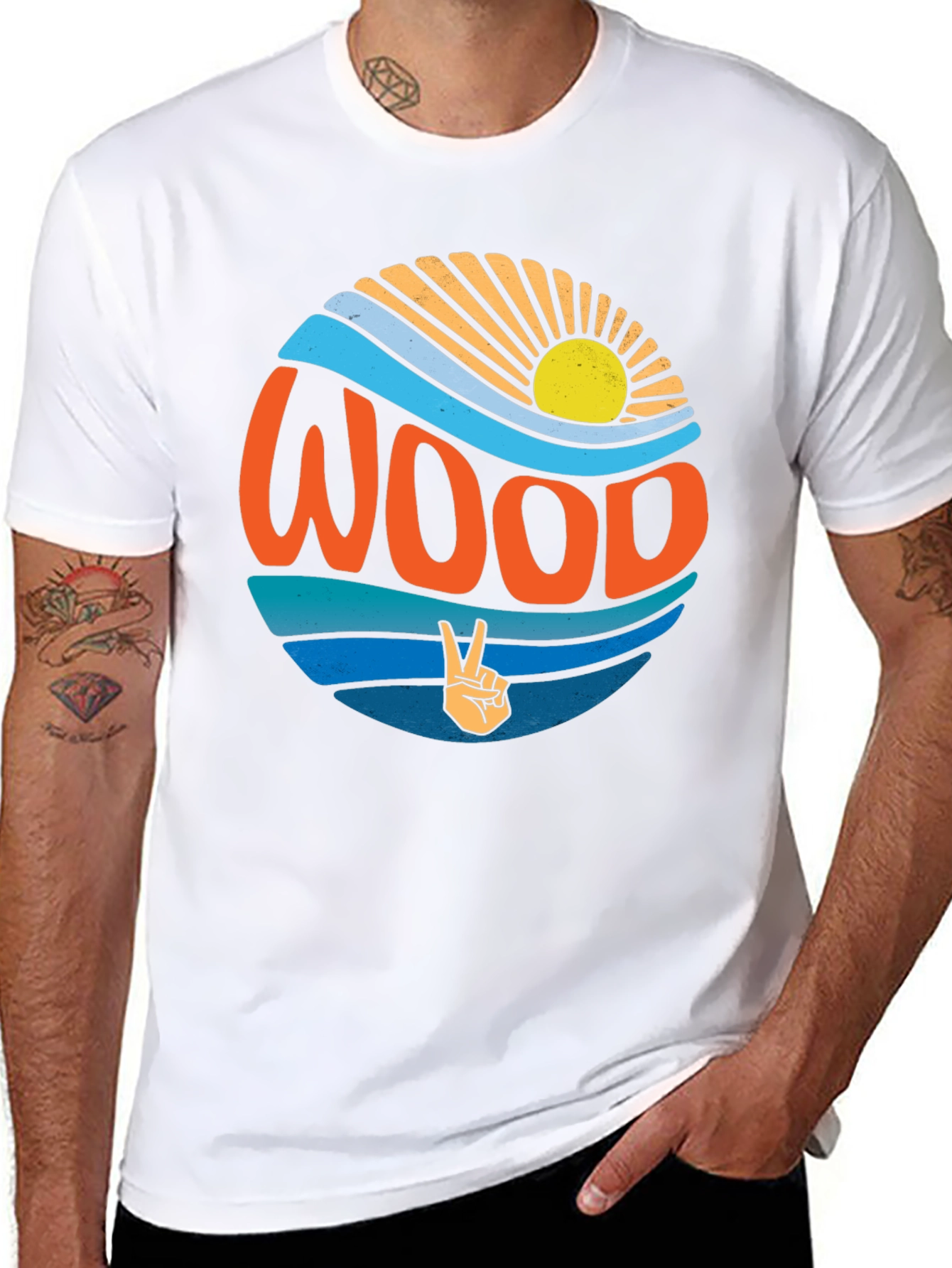 Retro WOOD Graphic T-Shirt - Peace & Waves
