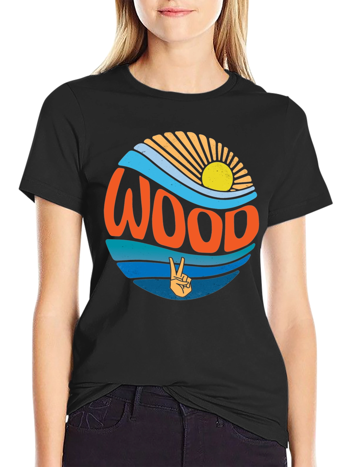 Retro WOOD Graphic T-Shirt - Peace & Waves