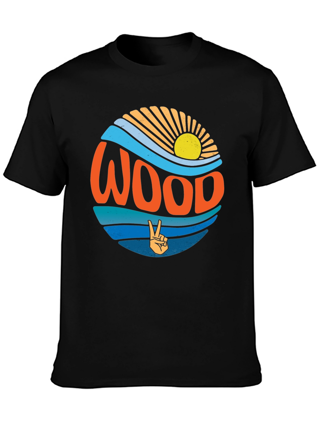 Retro WOOD Graphic T-Shirt - Peace & Waves