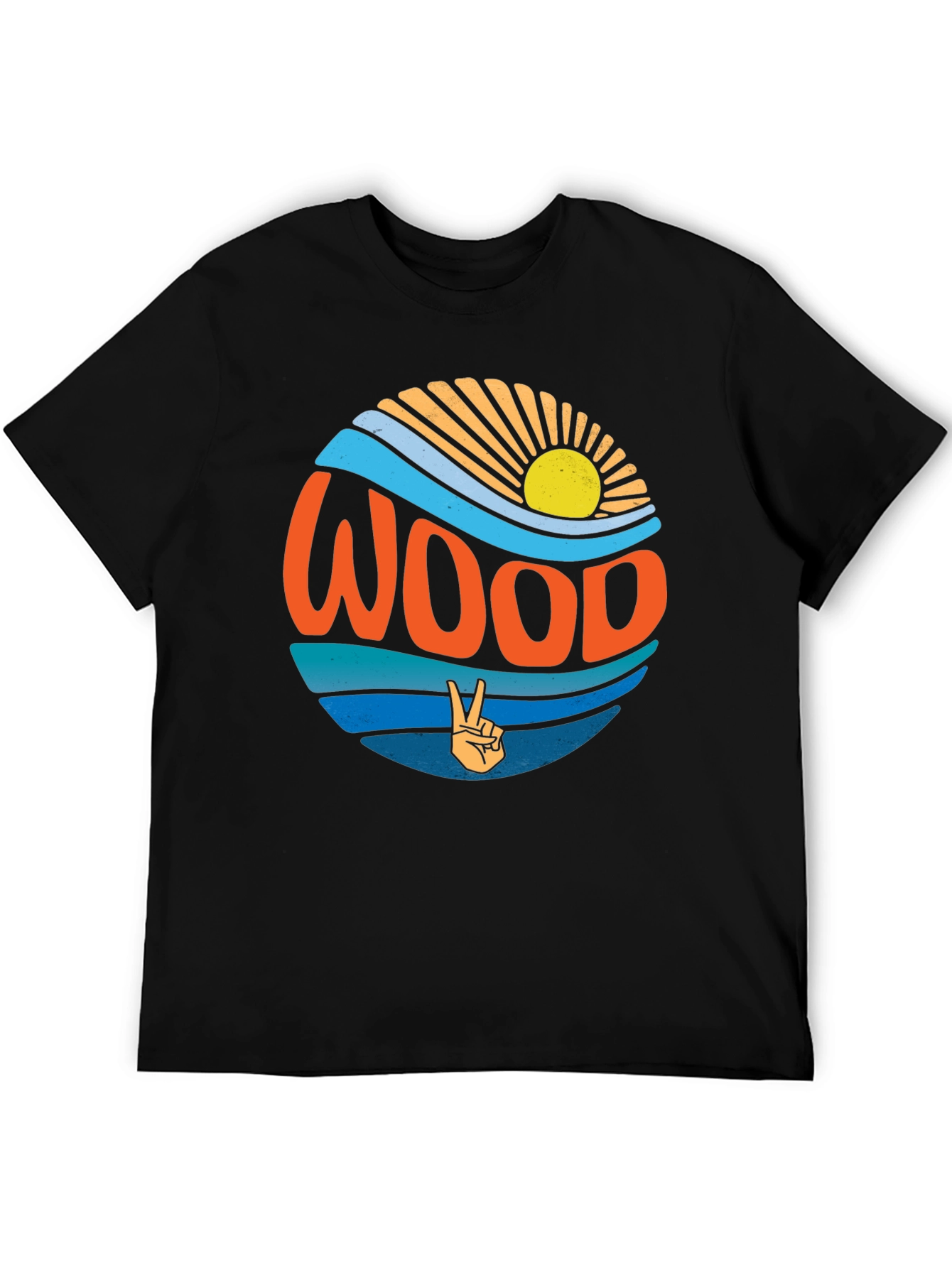 Retro WOOD Graphic T-Shirt - Peace & Waves