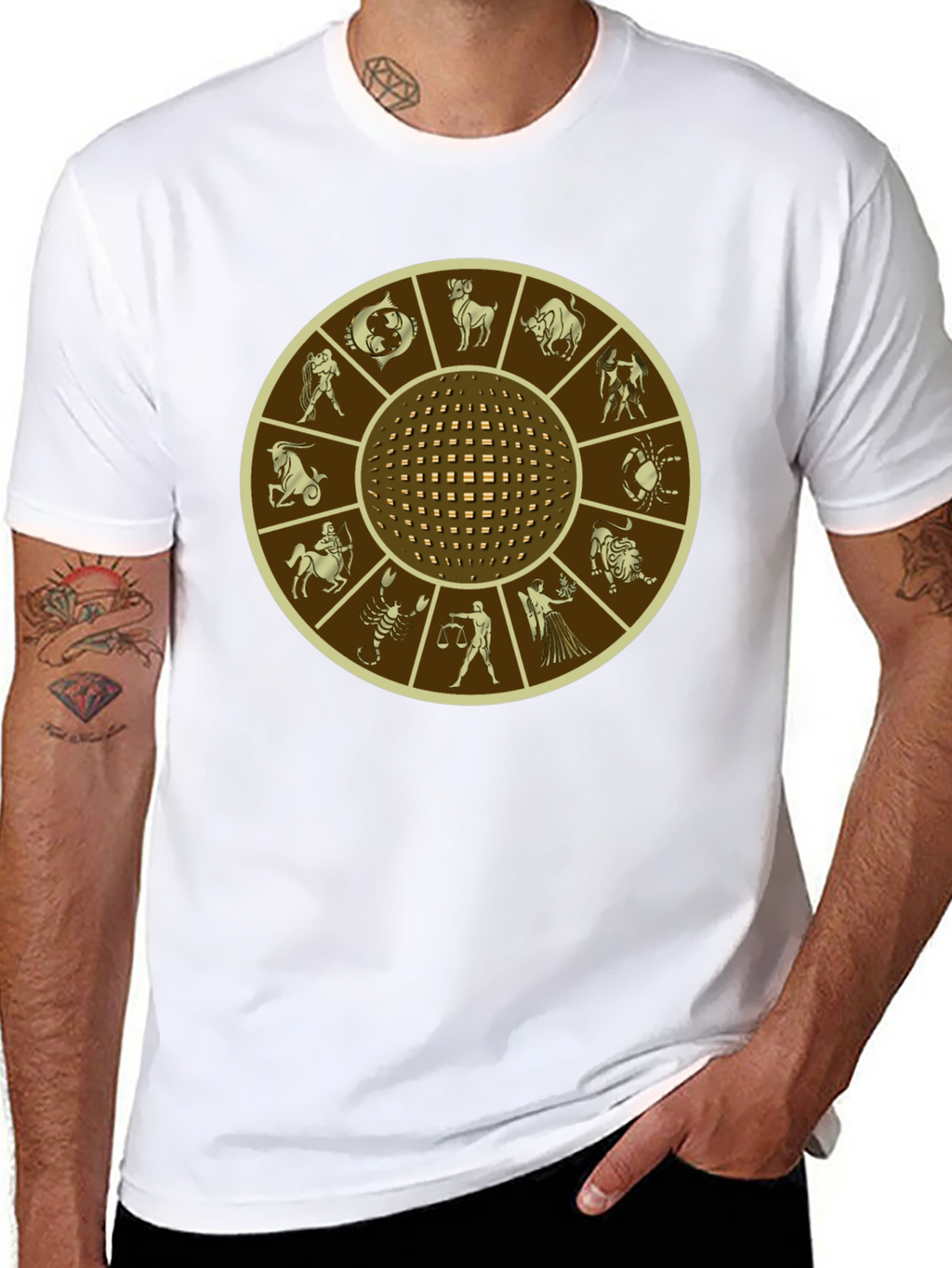 Zodiac Wheel Graphic Print Black T-Shirt