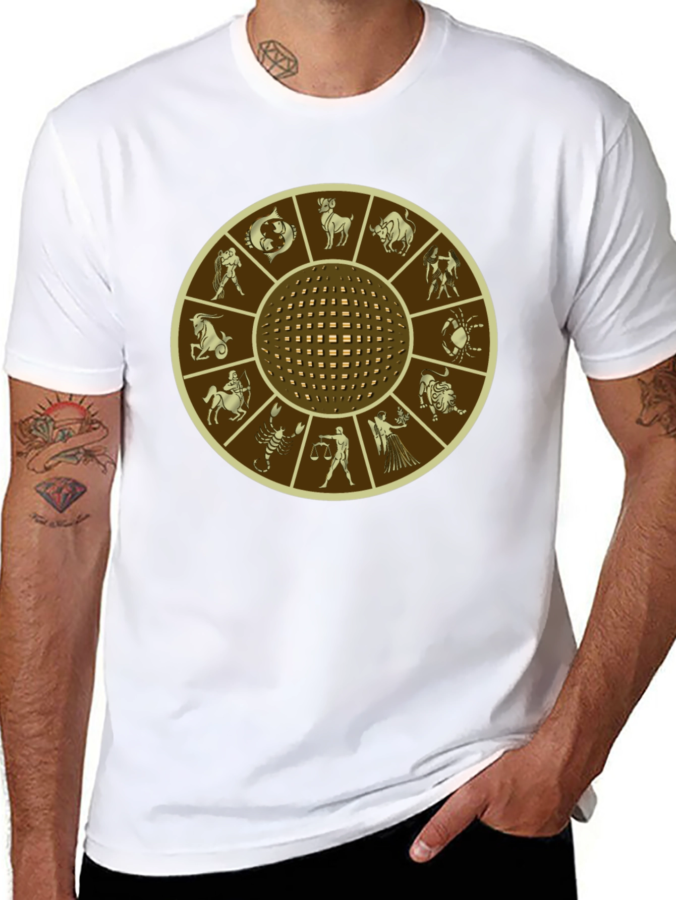 Zodiac Wheel Graphic Print Black T-Shirt