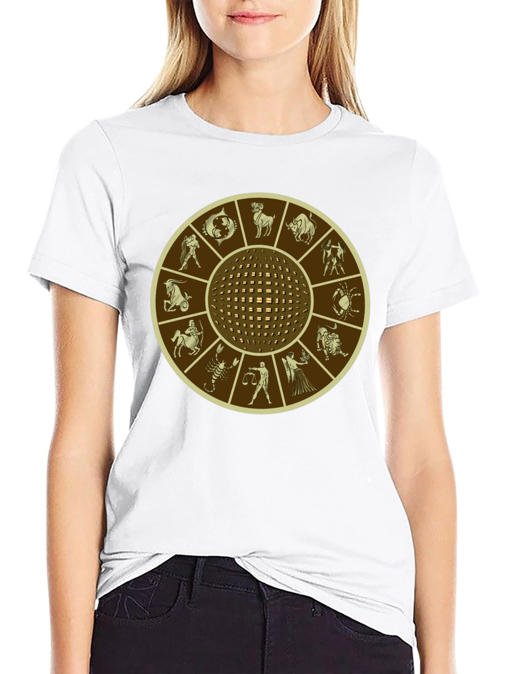 Zodiac Wheel Graphic Print Black T-Shirt