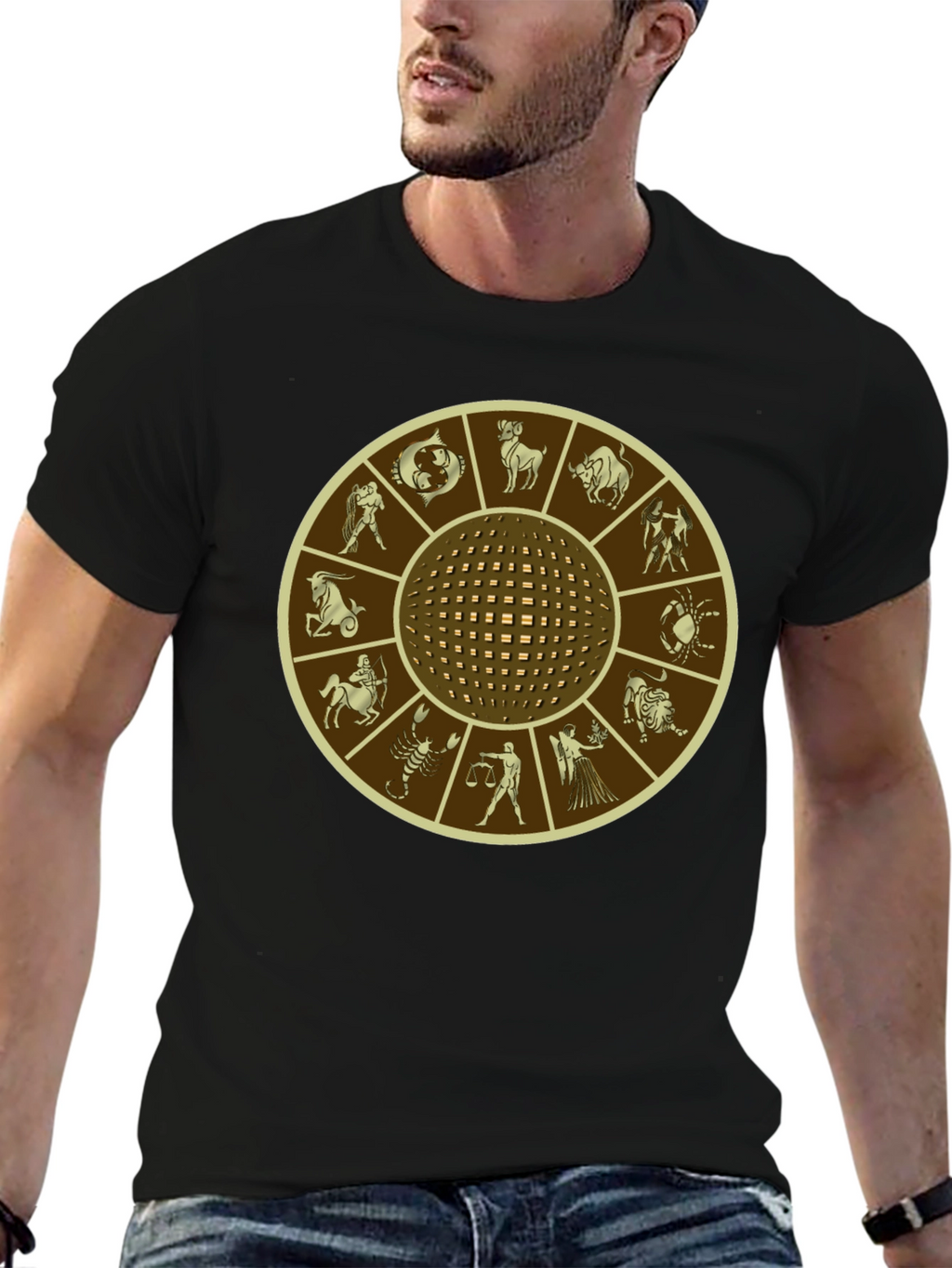 Zodiac Wheel Graphic Print Black T-Shirt