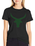Black T-Shirt with Green Bull Horns Graphic