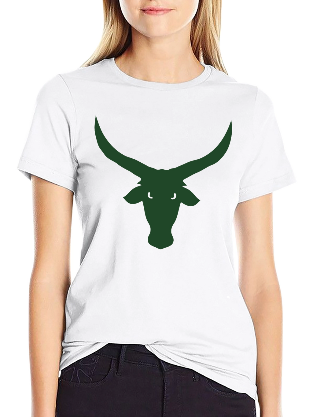 Black T-Shirt with Green Bull Horns Graphic