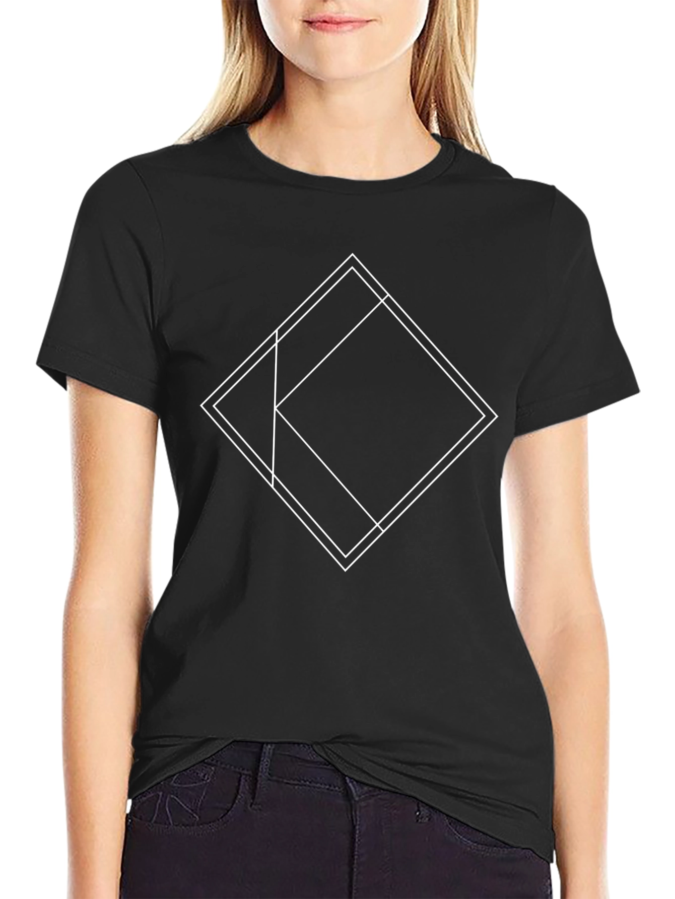 Geometric Square Design Black T-Shirt