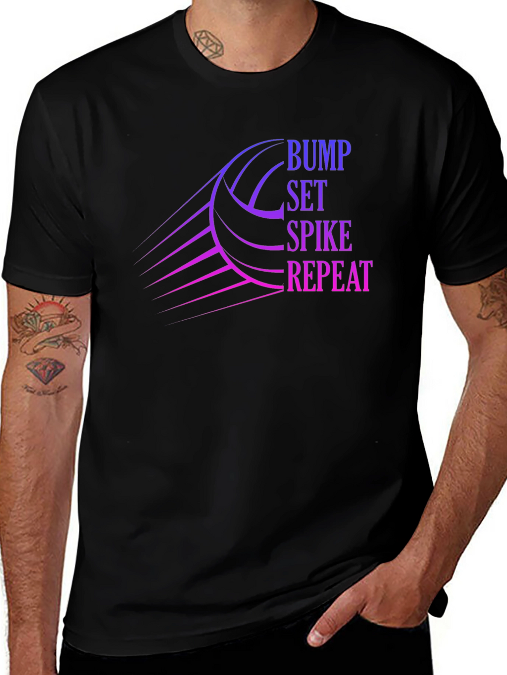 Volleyball Bump Set Spike Repeat Graphic T-Shirt