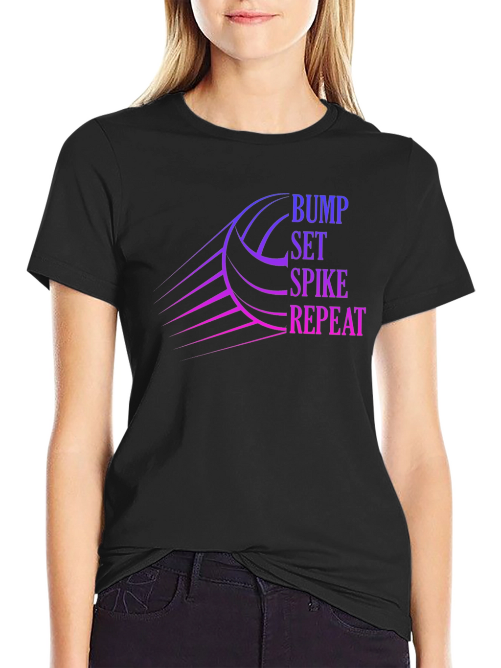 Volleyball Bump Set Spike Repeat Graphic T-Shirt