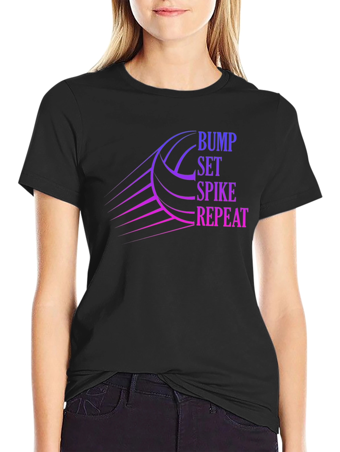 Volleyball Bump Set Spike Repeat Graphic T-Shirt