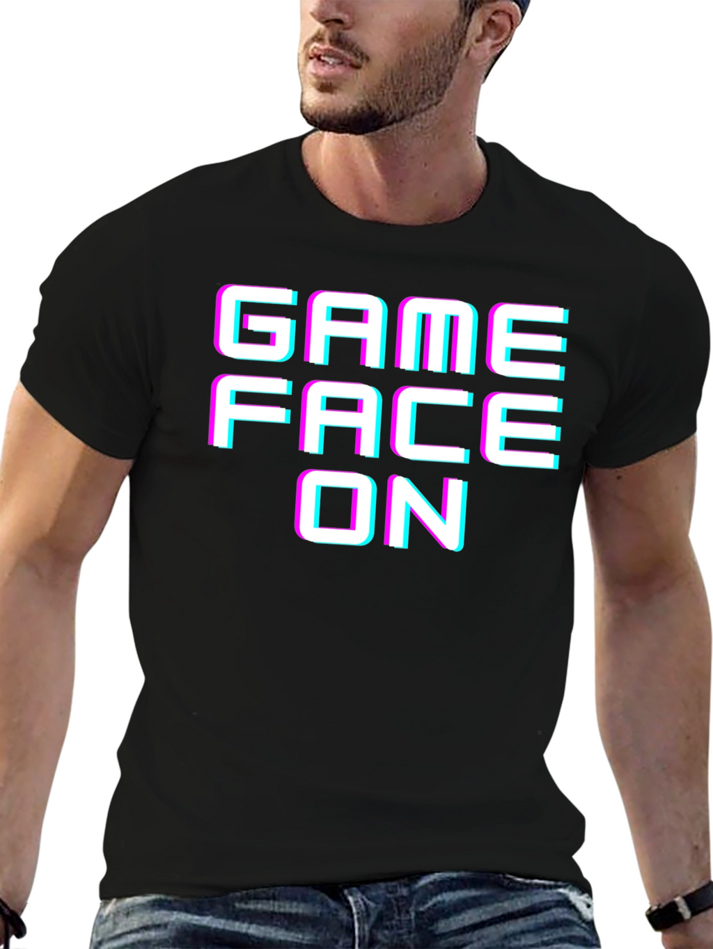 Game Face On Graphic Tee - Black Cotton T-Shirt