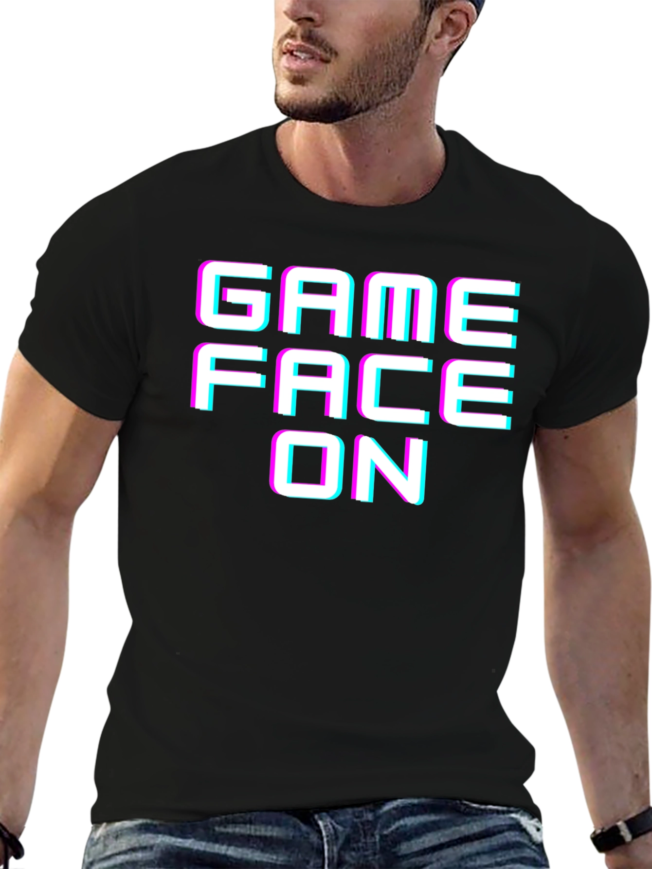 Game Face On Graphic Tee - Black Cotton T-Shirt