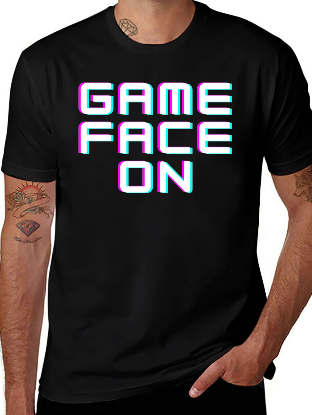 Game Face On Graphic Tee - Black Cotton T-Shirt