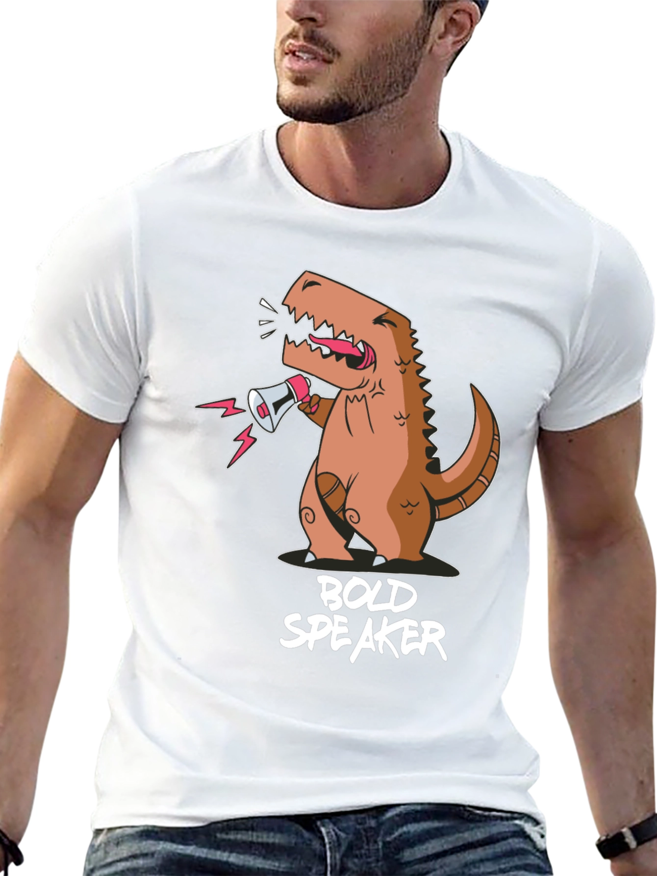 Bold Speaker Dinosaur Graphic T-Shirt