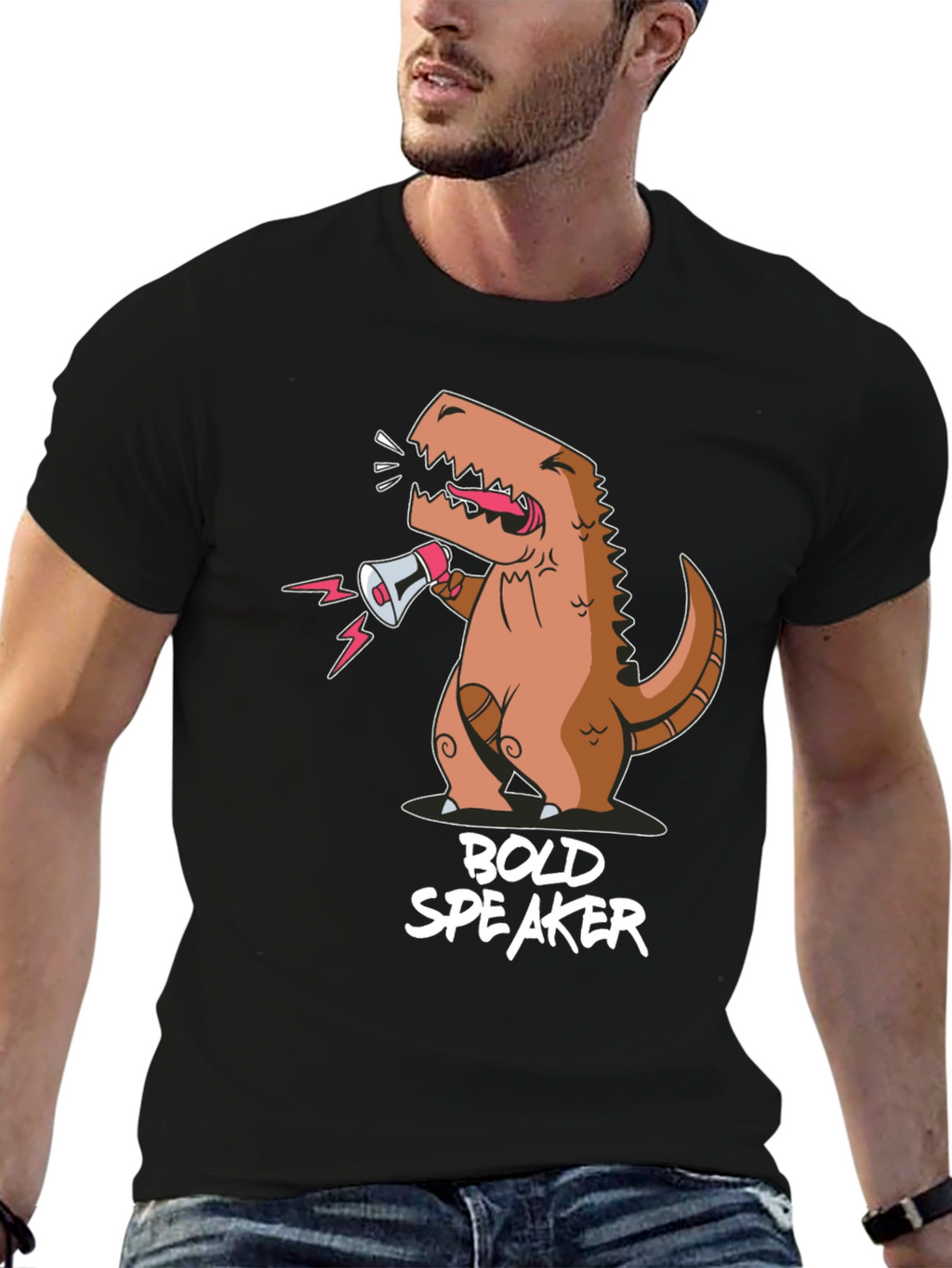 Bold Speaker Dinosaur Graphic T-Shirt