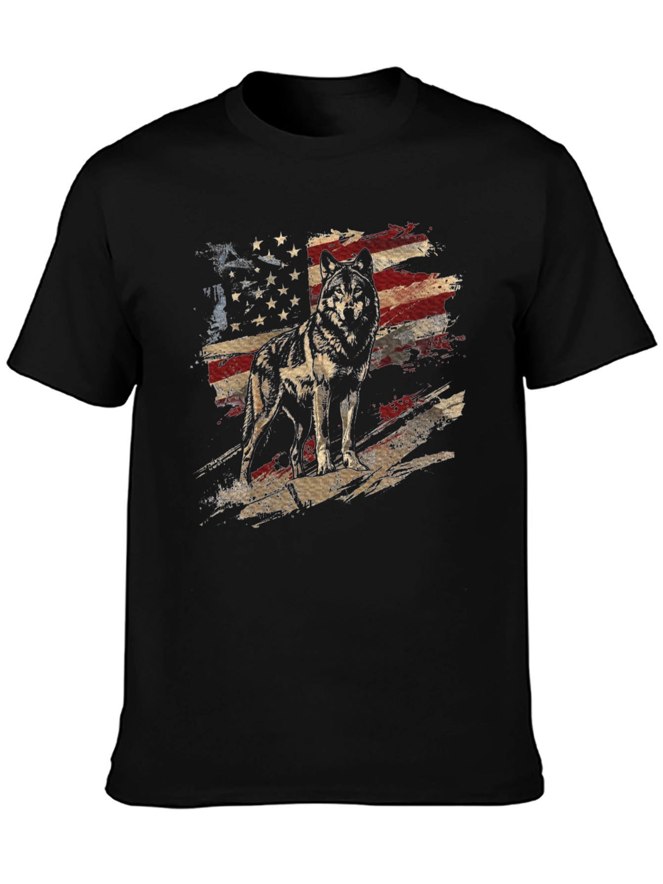 Wolf American Flag Graphic Tee - Patriotic Style