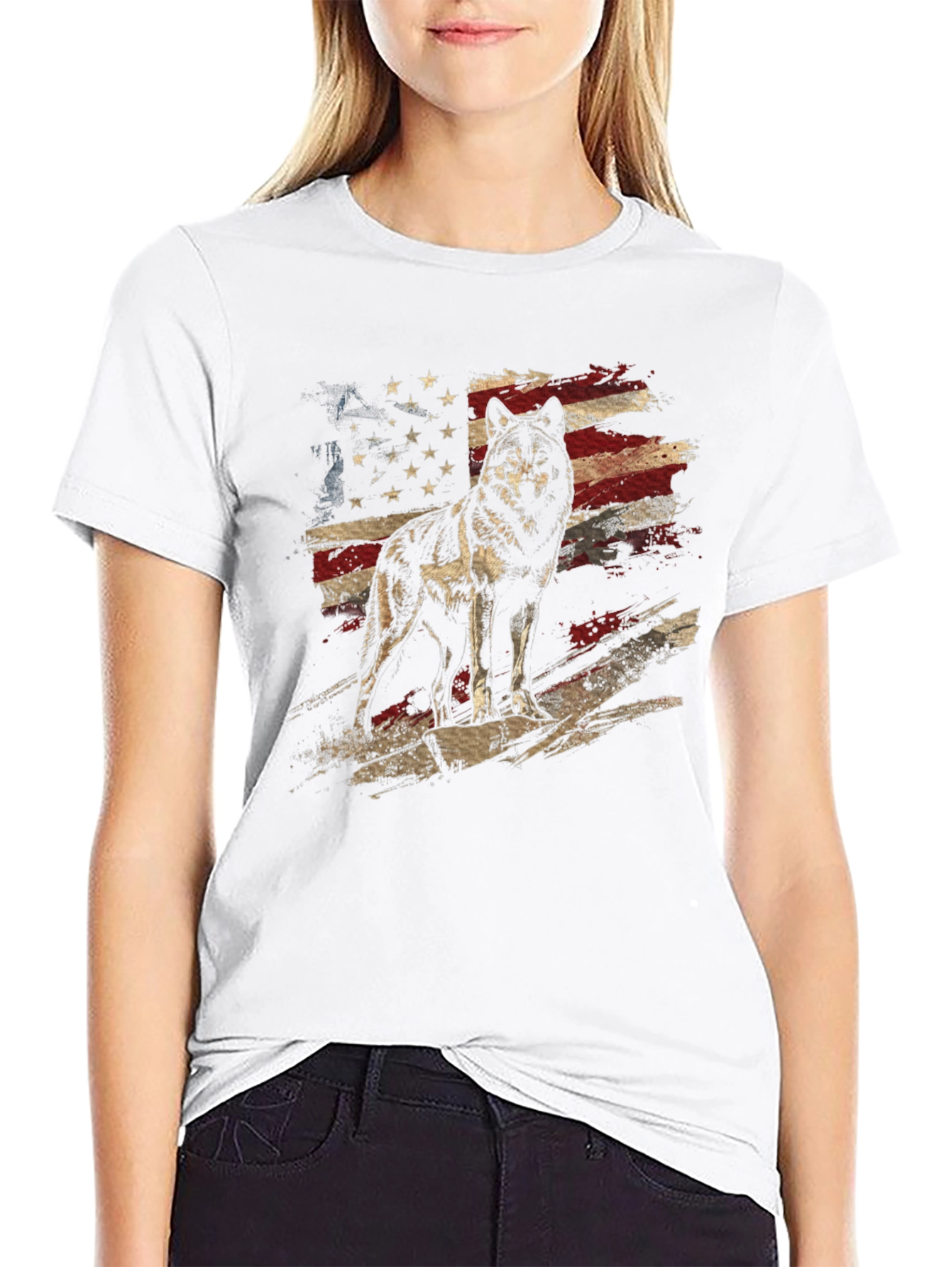 Wolf American Flag Graphic Tee - Patriotic Style