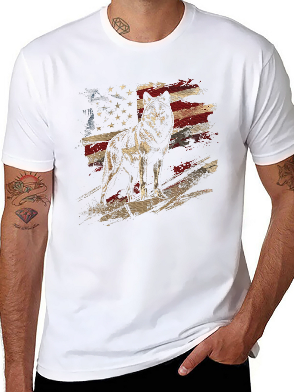 Wolf American Flag Graphic Tee - Patriotic Style