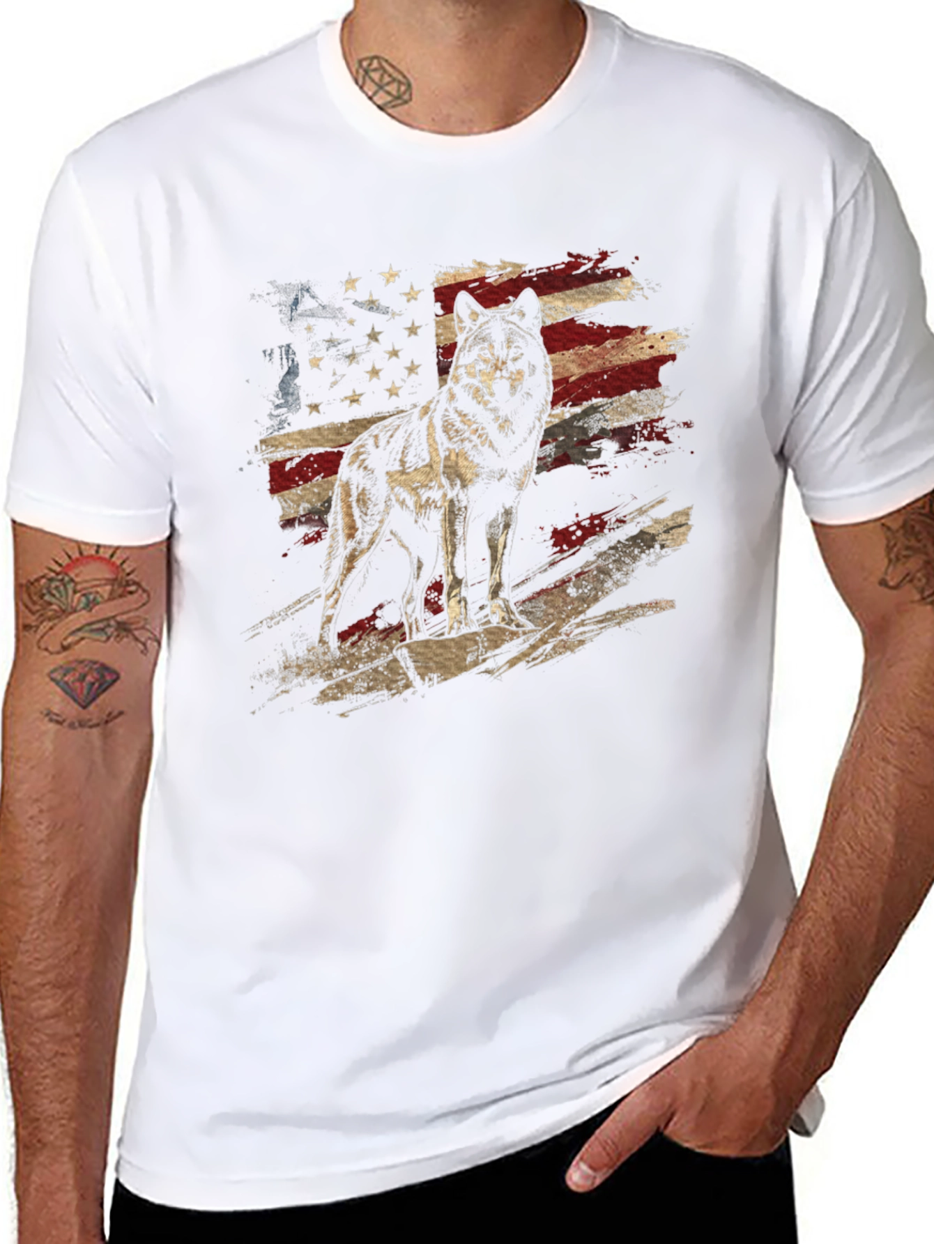 Wolf American Flag Graphic Tee - Patriotic Style