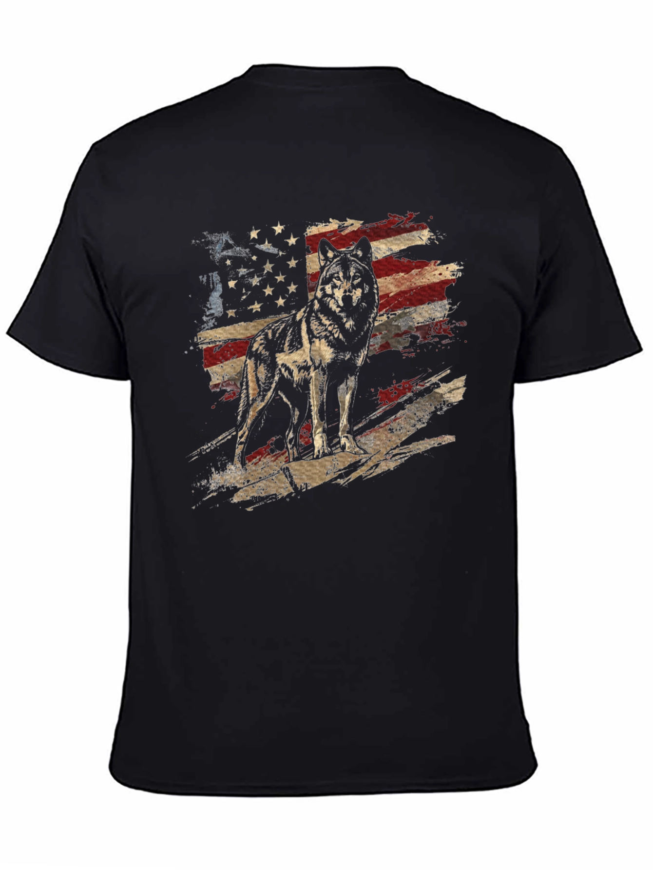 Wolf American Flag Graphic Tee - Patriotic Style