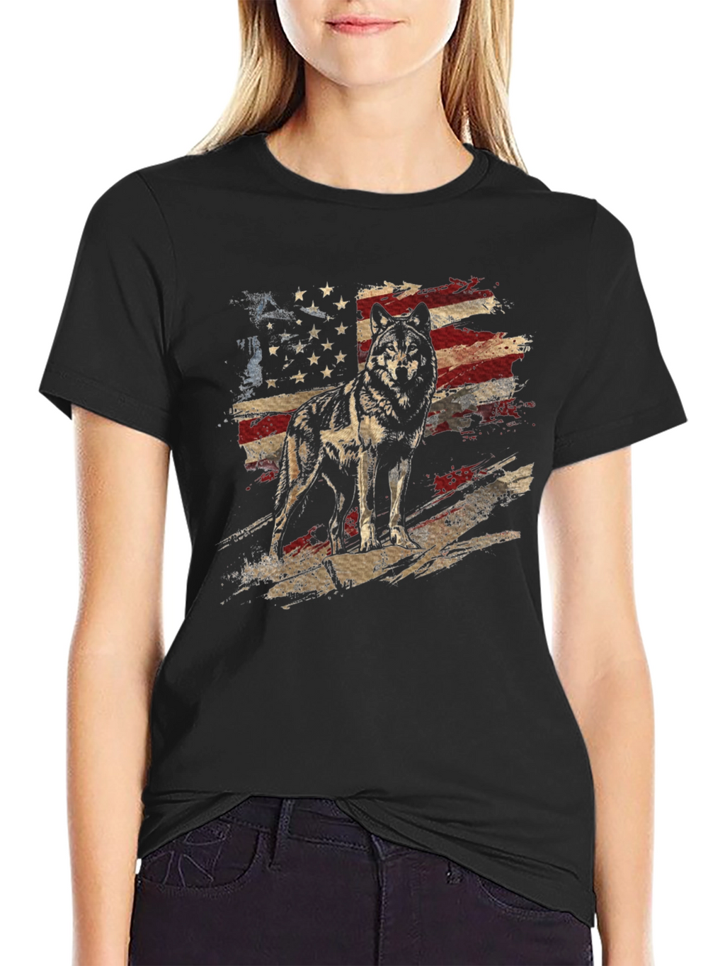 Wolf American Flag Graphic Tee - Patriotic Style