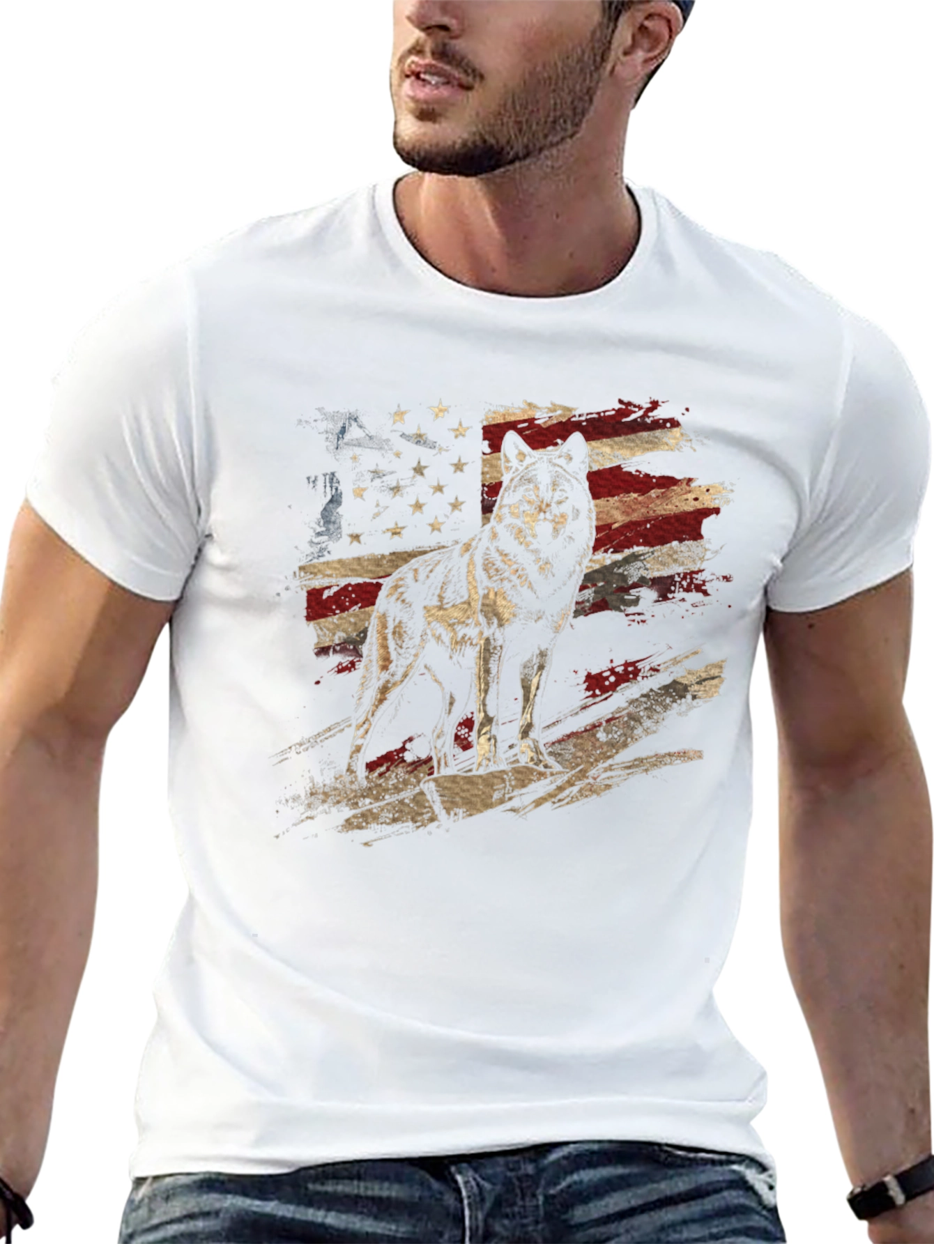 Wolf American Flag Graphic Tee - Patriotic Style