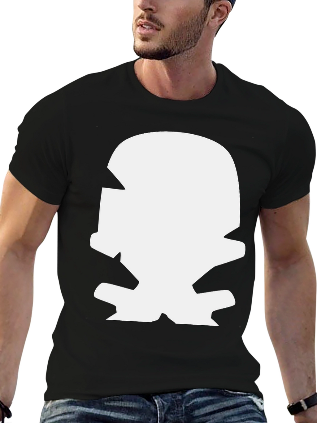 Bold Graphic Tee: White Mascot Design on Black