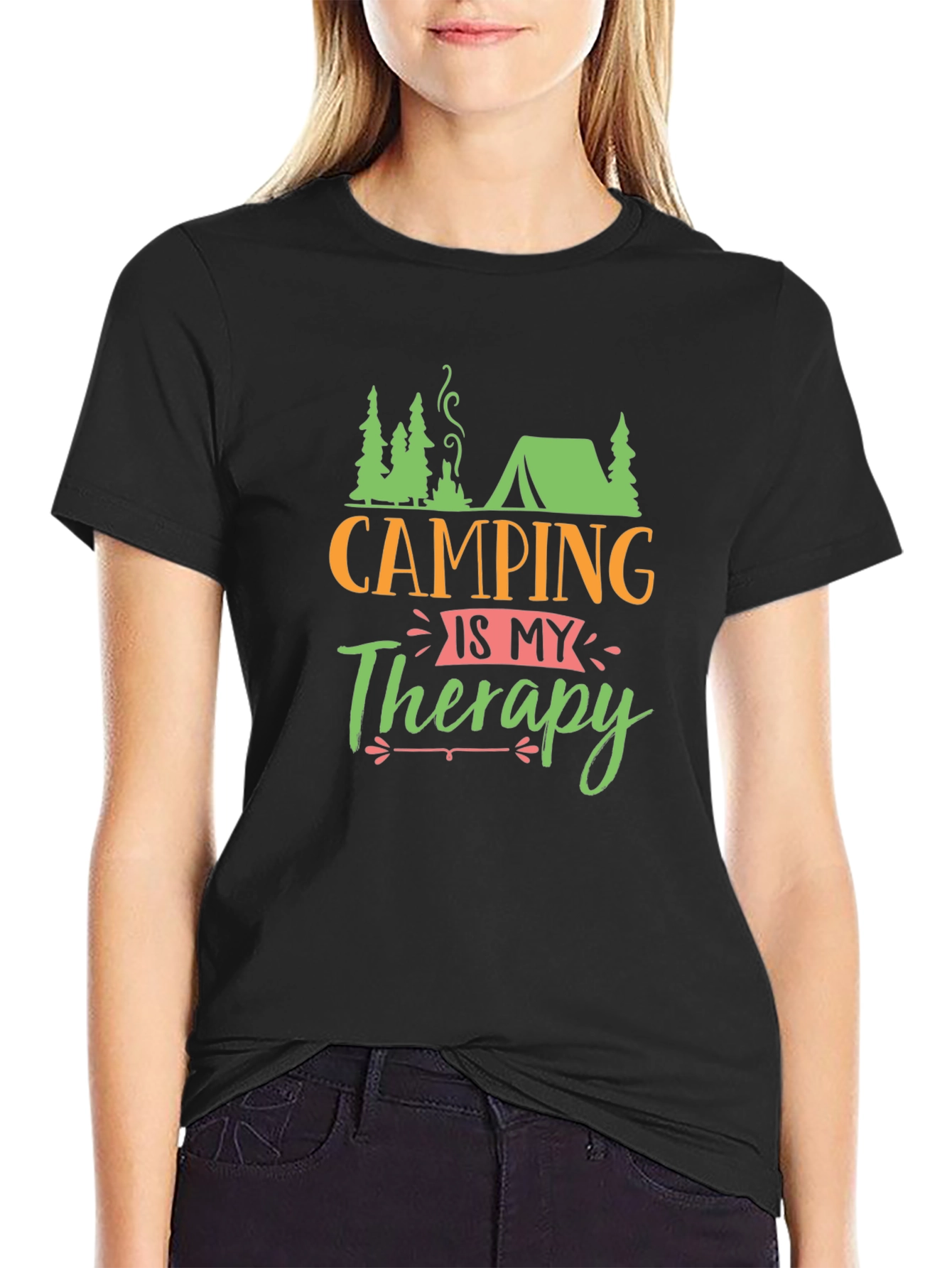 Camping is My Therapy T-Shirt - Black
