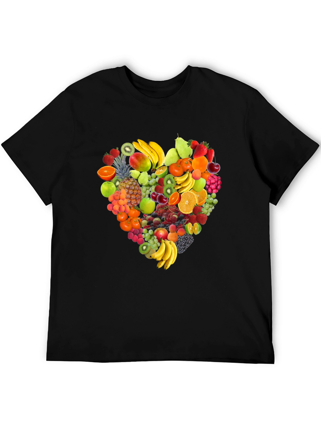 Fruit Heart Graphic Tee - Black Cotton T-Shirt