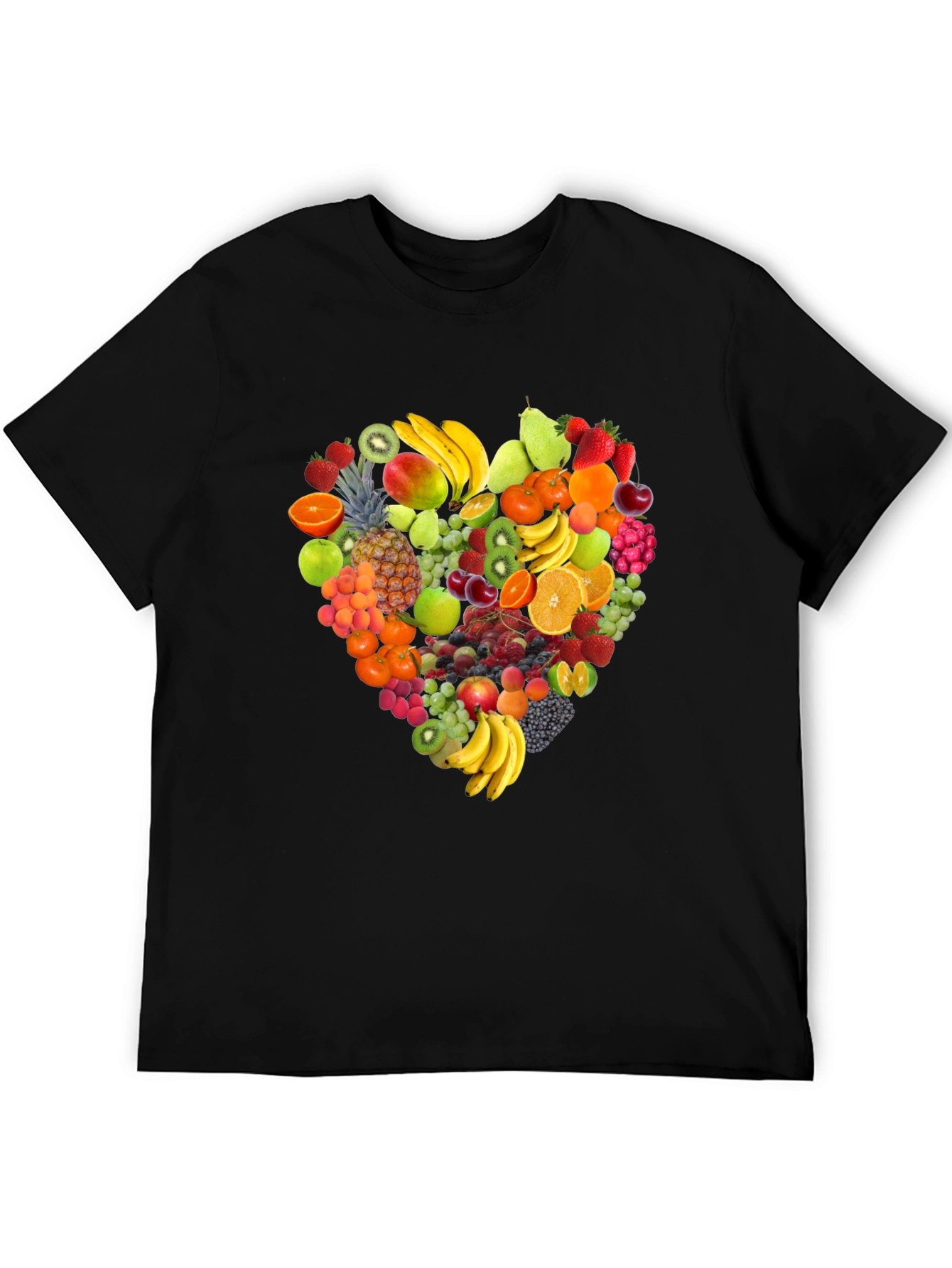 Fruit Heart Graphic Tee - Black Cotton T-Shirt