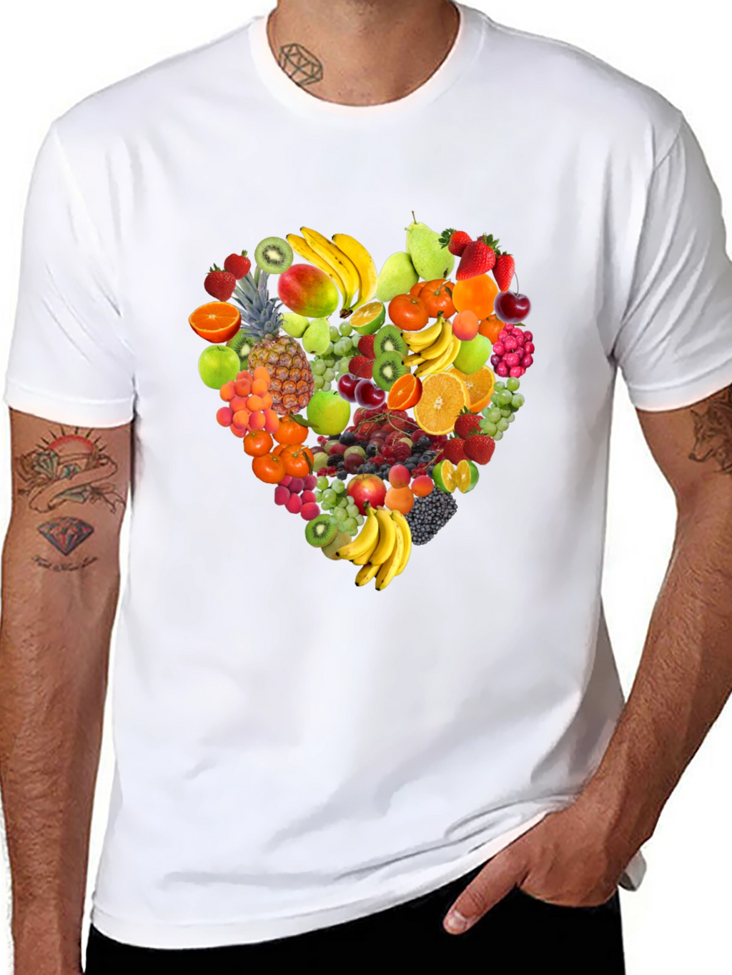 Fruit Heart Graphic Tee - Black Cotton T-Shirt