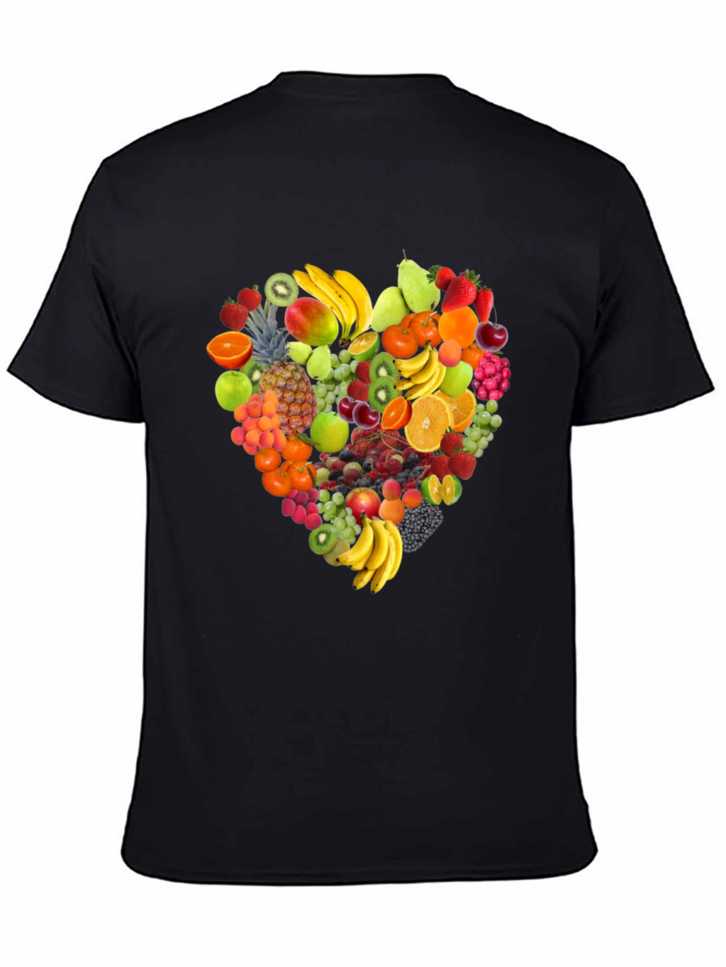 Fruit Heart Graphic Tee - Black Cotton T-Shirt