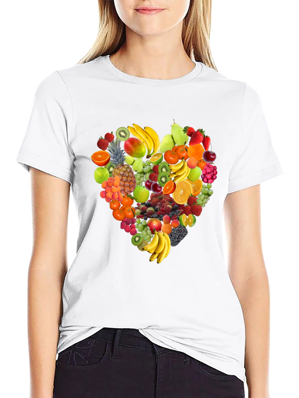 Fruit Heart Graphic Tee - Black Cotton T-Shirt