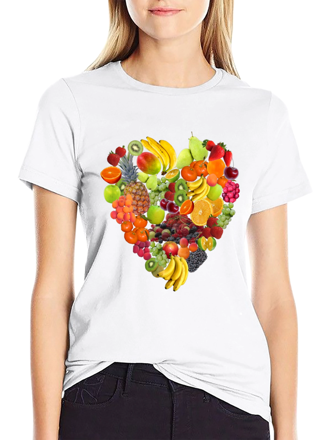 Fruit Heart Graphic Tee - Black Cotton T-Shirt