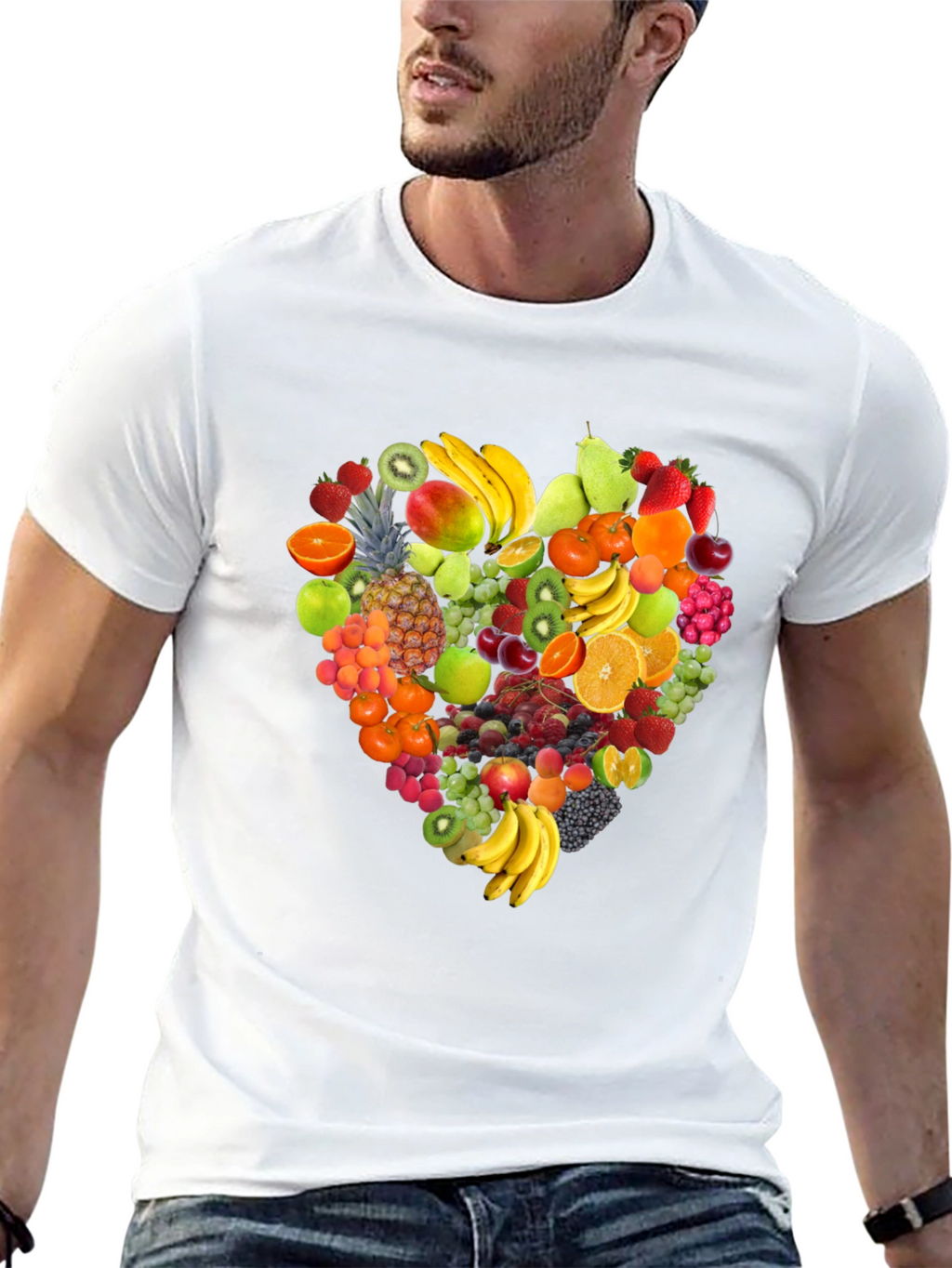 Fruit Heart Graphic Tee - Black Cotton T-Shirt