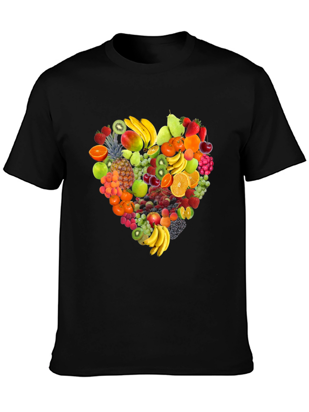 Fruit Heart Graphic Tee - Black Cotton T-Shirt