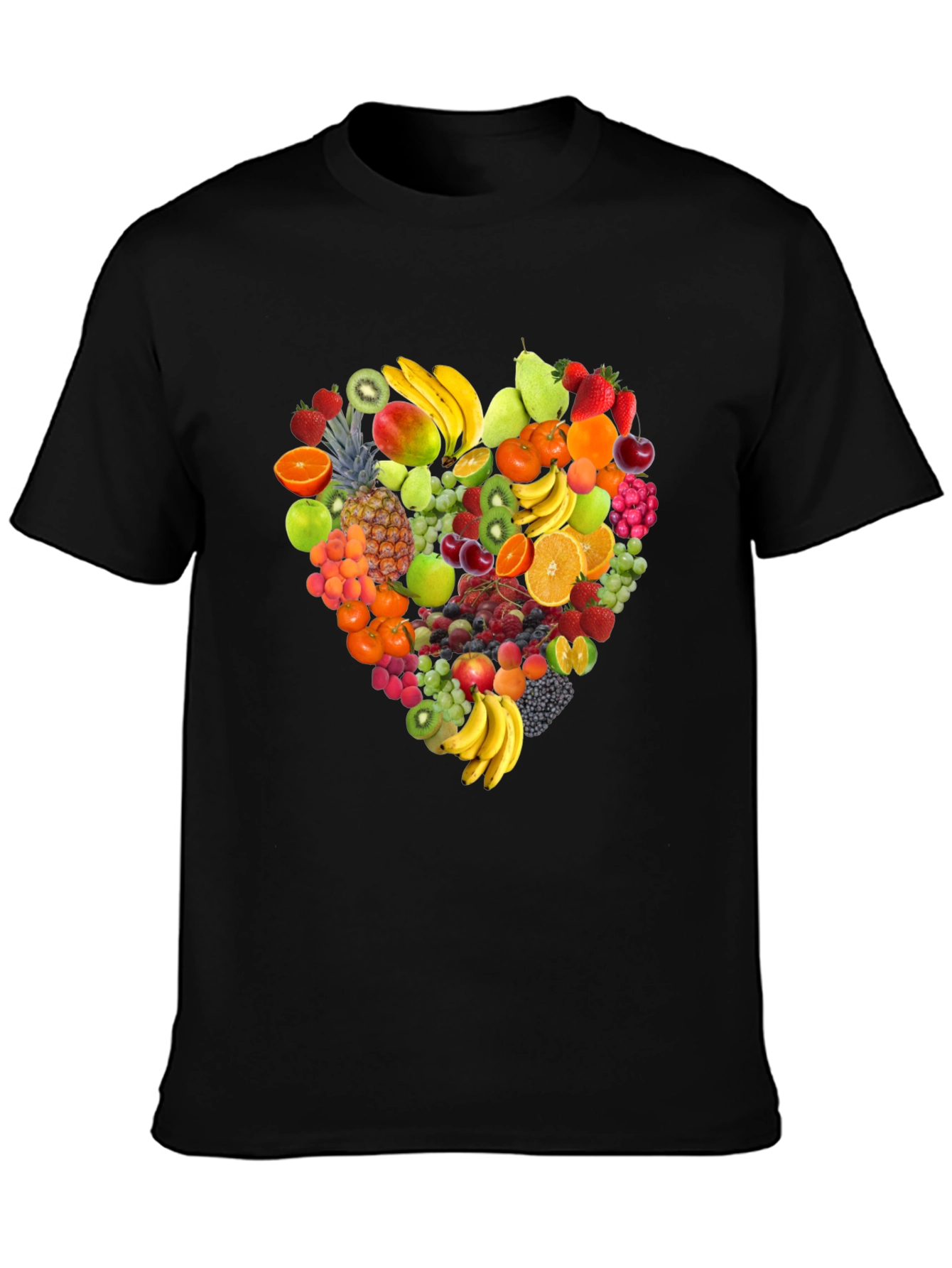 Fruit Heart Graphic Tee - Black Cotton T-Shirt
