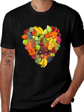 Fruit Heart Graphic Tee - Black Cotton T-Shirt