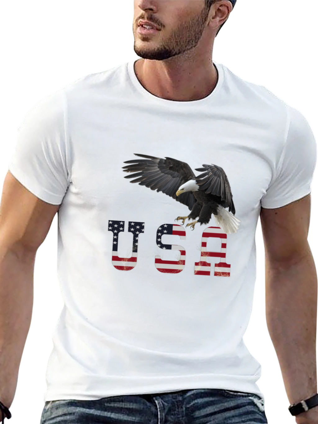USA Eagle Graphic Print T-Shirt - Patriotic Apparel