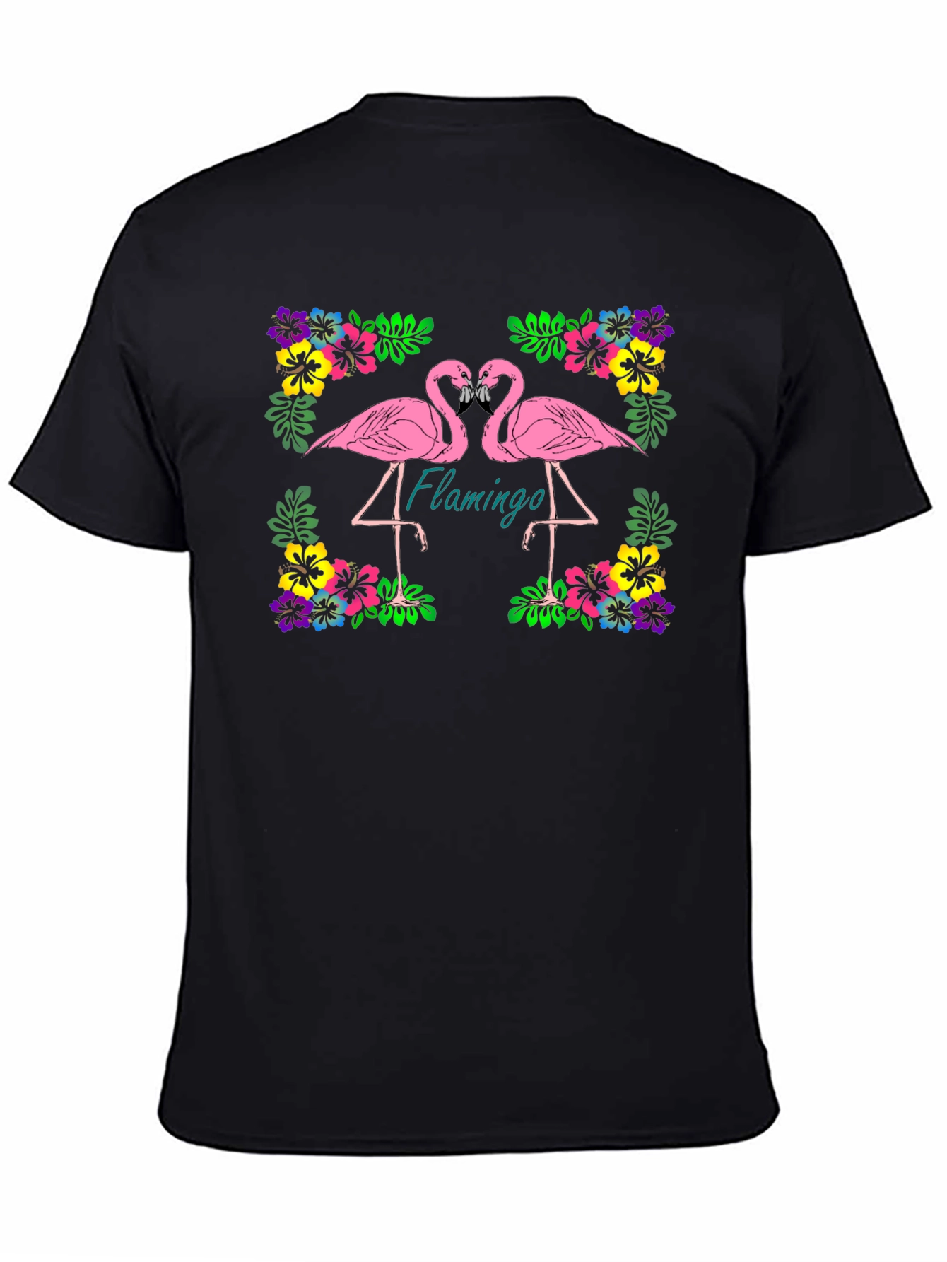Flamingo Floral Graphic Black T-Shirt