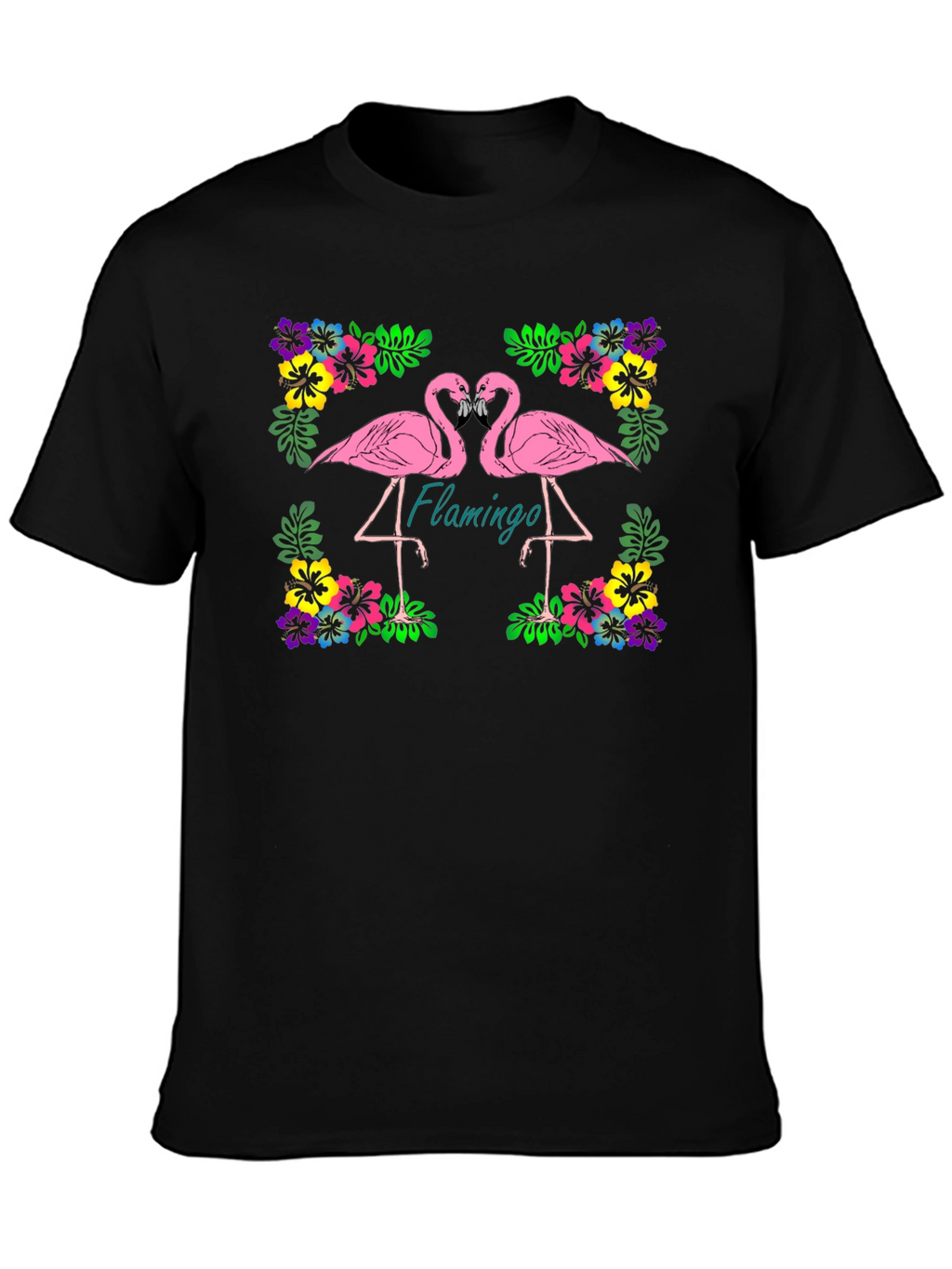 Flamingo Floral Graphic Black T-Shirt