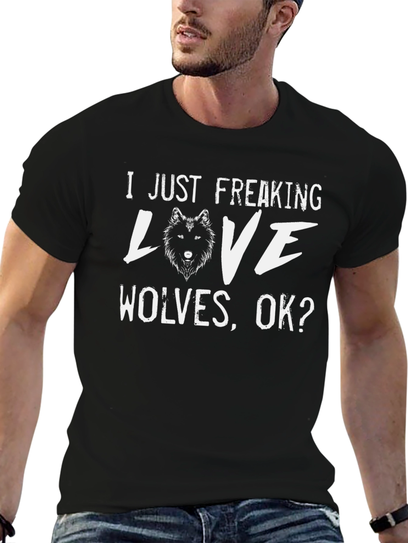 I Just Freaking Love Wolves T-Shirt - Black