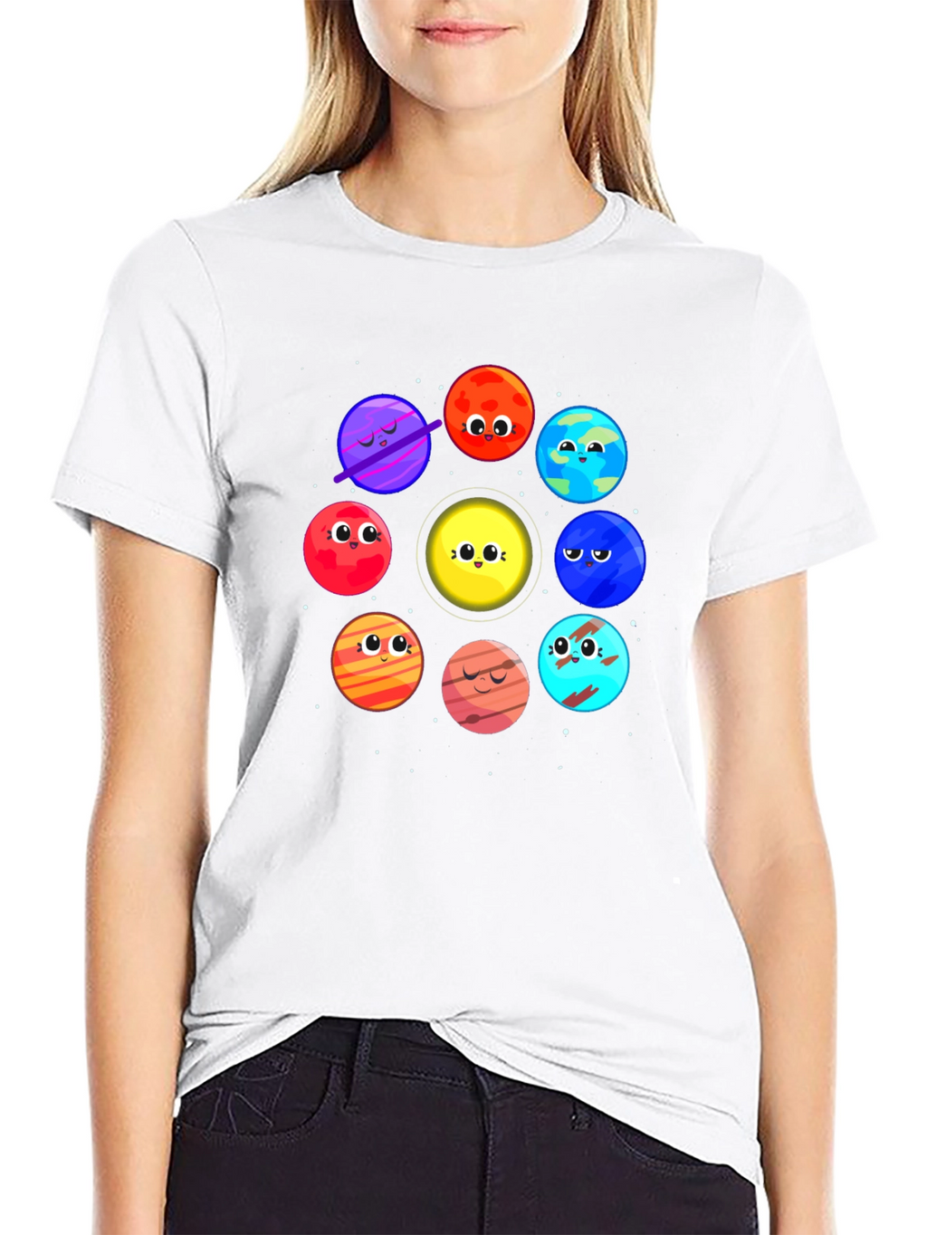 Planet Cartoon Graphic Black T-Shirt